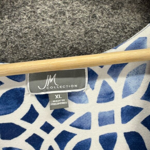 JM Collection Dress Women XL Blue Geometric Shift Midi V-Neck Sleeveless Rayon - Picture 3 of 7